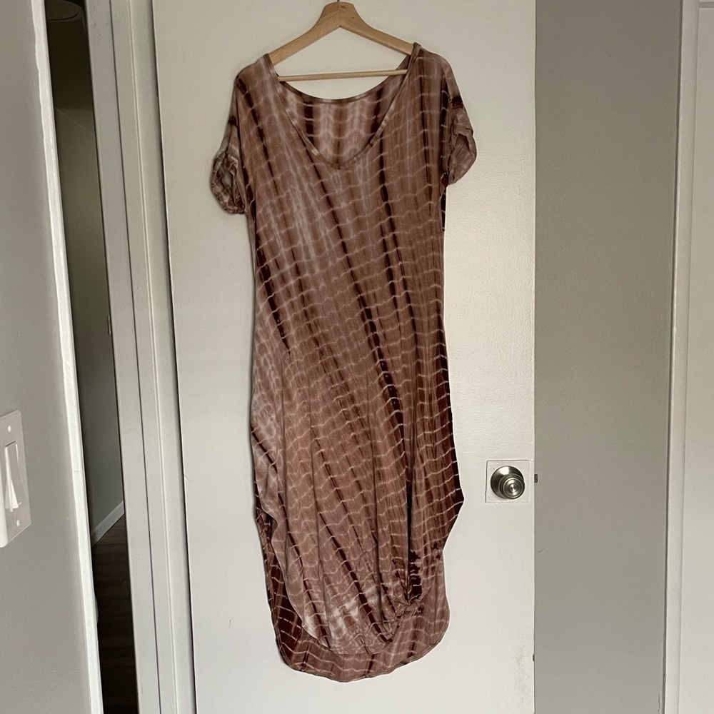 MAKEMECHIC Terracotta Tie-Dye Maxi Dress